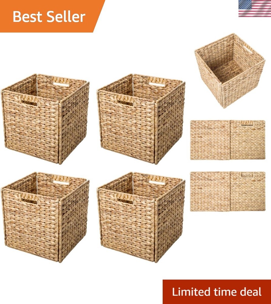 4 Foldable Water Hyacinth Storage Baskets for Stylish Home Organization