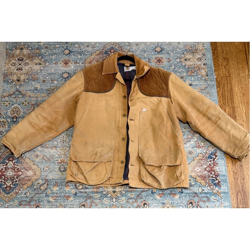 Carhartt Vintage Work Hunting Jacket Men Corduroy Patches Blanket Lined XL