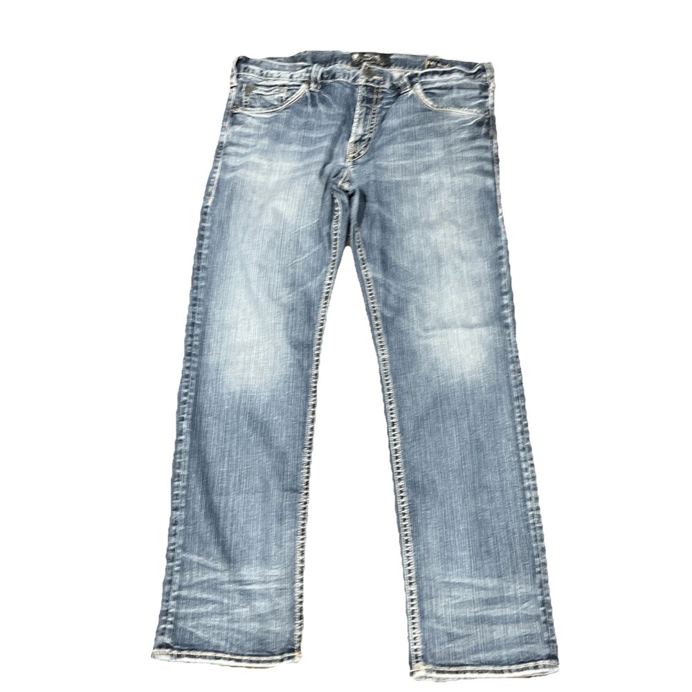 Silver Jeans Mens 40x24 Blue Eddie Denim Medium Stonewash Straight Whiskers EMC