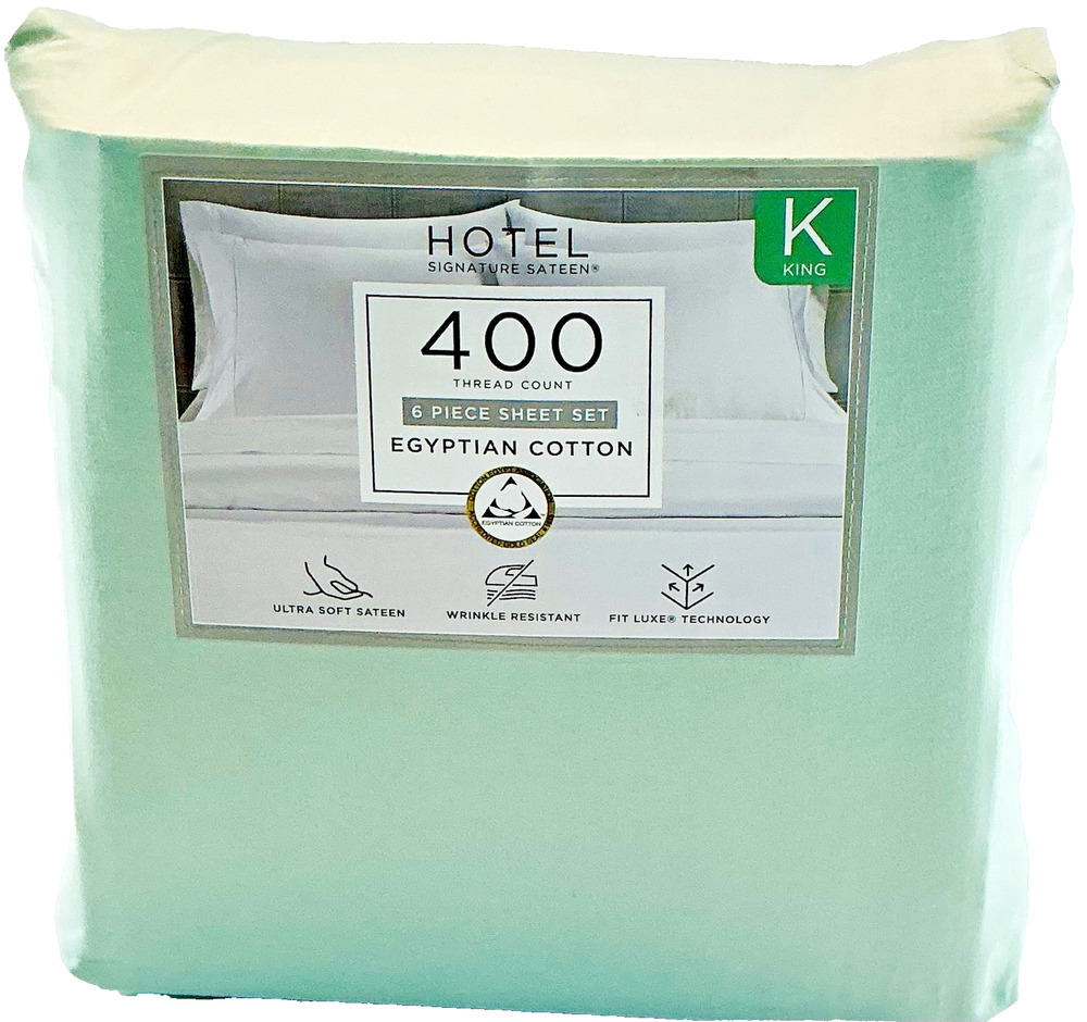 Hotel Signature Sheet Set 6 Piece Egyptian Cotton 400 TC King Blue Green