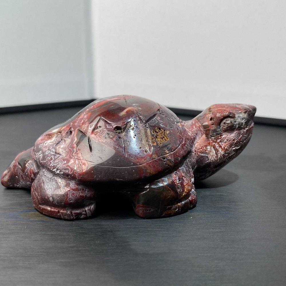 166g-Natural Crazy Agate Quartz Crystal Turtle Carving Skull Spiritual Energy