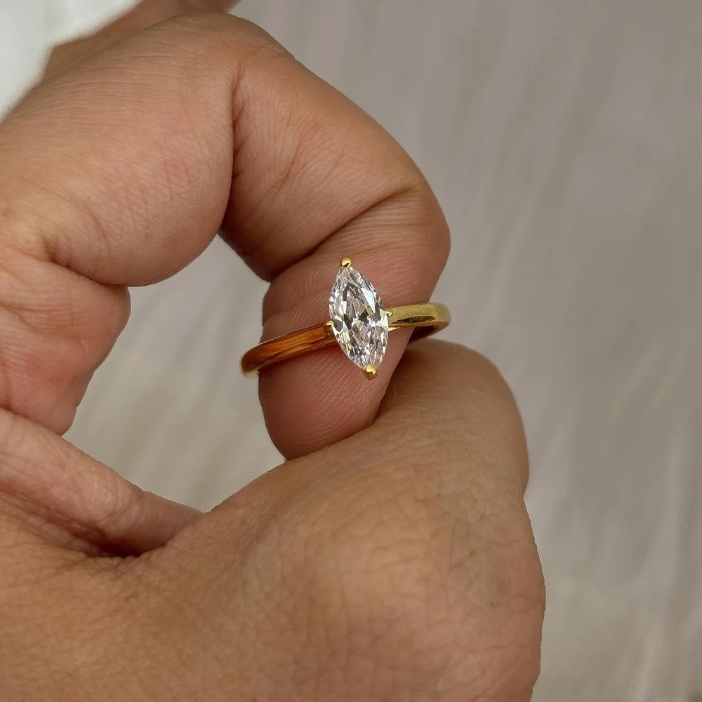 Festive Offer ! 1.00CT Marquise Cut Natural Diamond Dainty Ring 14k Yellow Gold