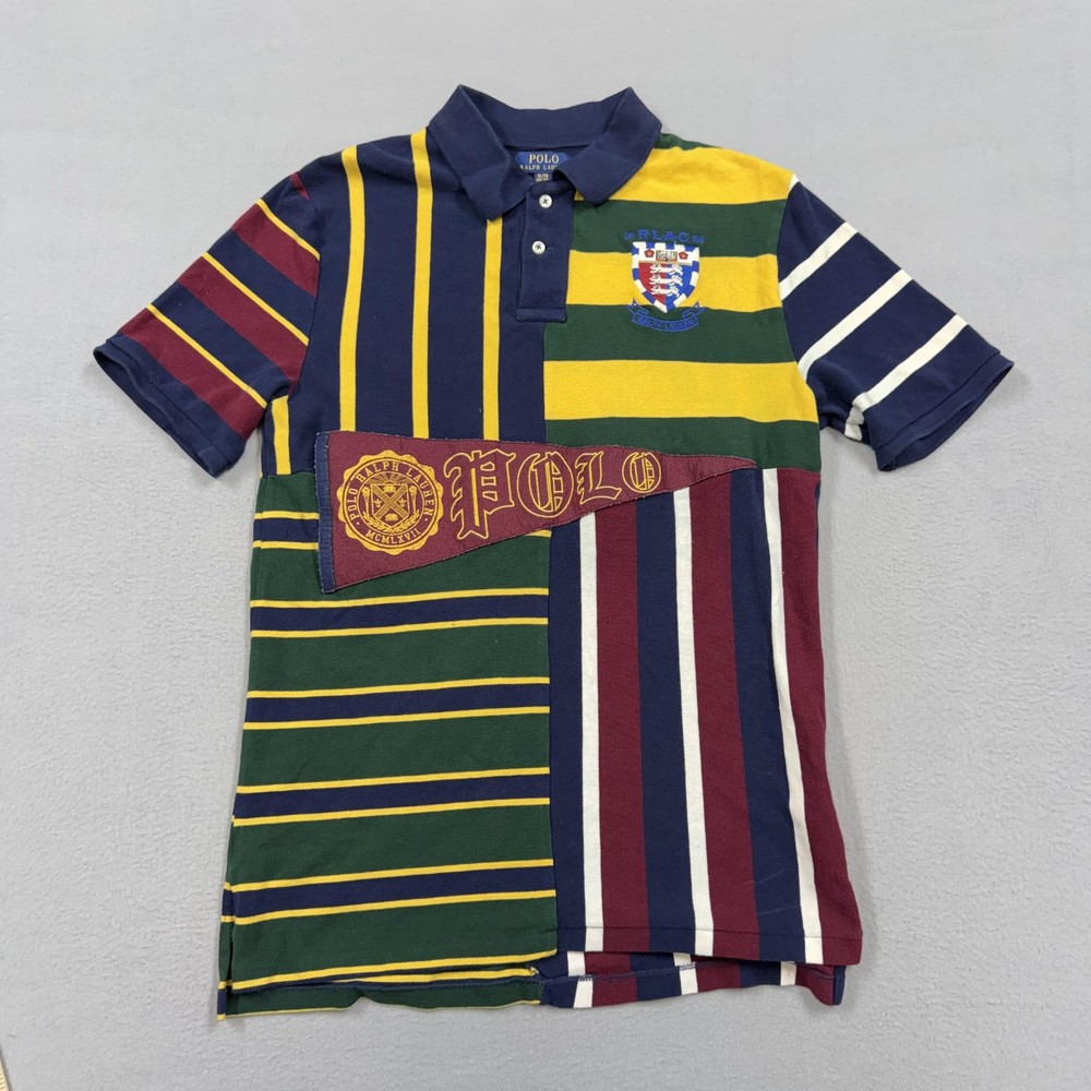 Polo Ralph Lauren Polo Shirt Boys XL 18-20 Multi Stripe Pennant Crest 15 Rugby