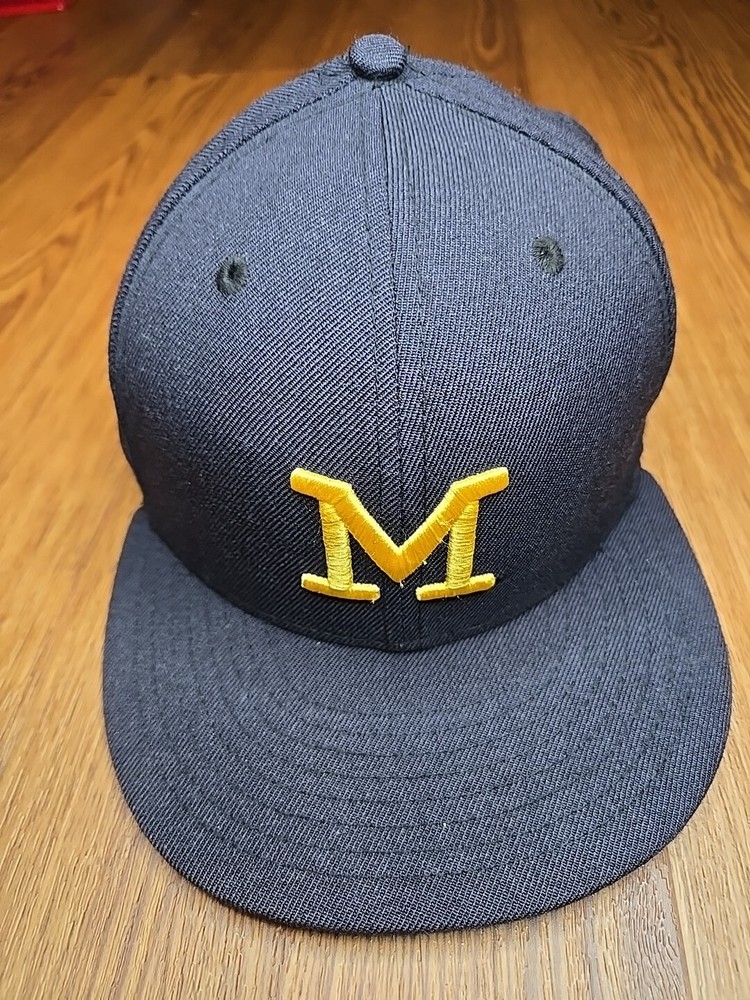 Rare University of Michigan x New Era 59fifty Fitted Hat Sz-7 3/8 Navy Blue/Maiz