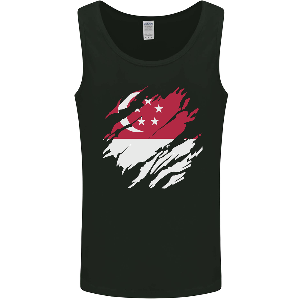 Torn Singapore Flag Singaporean Day Football Mens Vest Tank Top