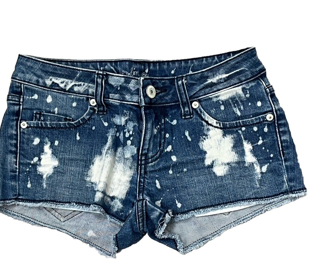 London Women's Low-Rise Stretch Denim Shorts with Pocket - White Splat Design