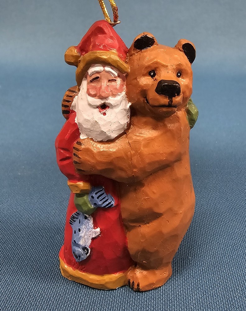 1998 House of Hatten Susan M. Smith Santa Claus with Bear Fish Xmas Ornament