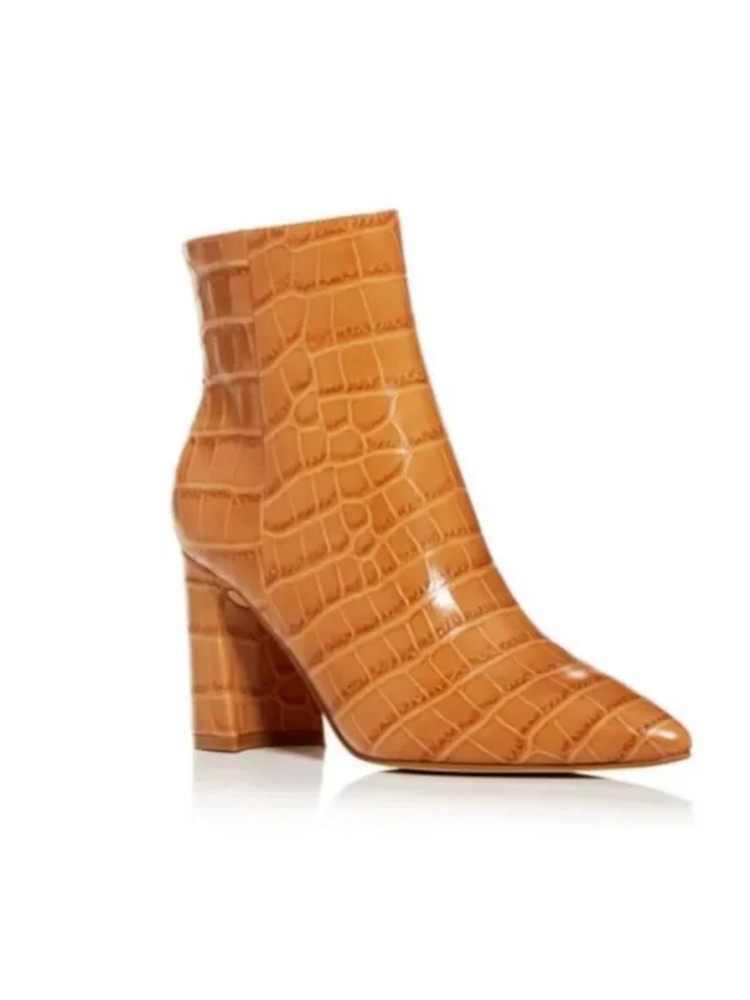 MARC FISHER Womens Beige Crocodile Daith Toe Block Heel Leather Booties 5.5 M