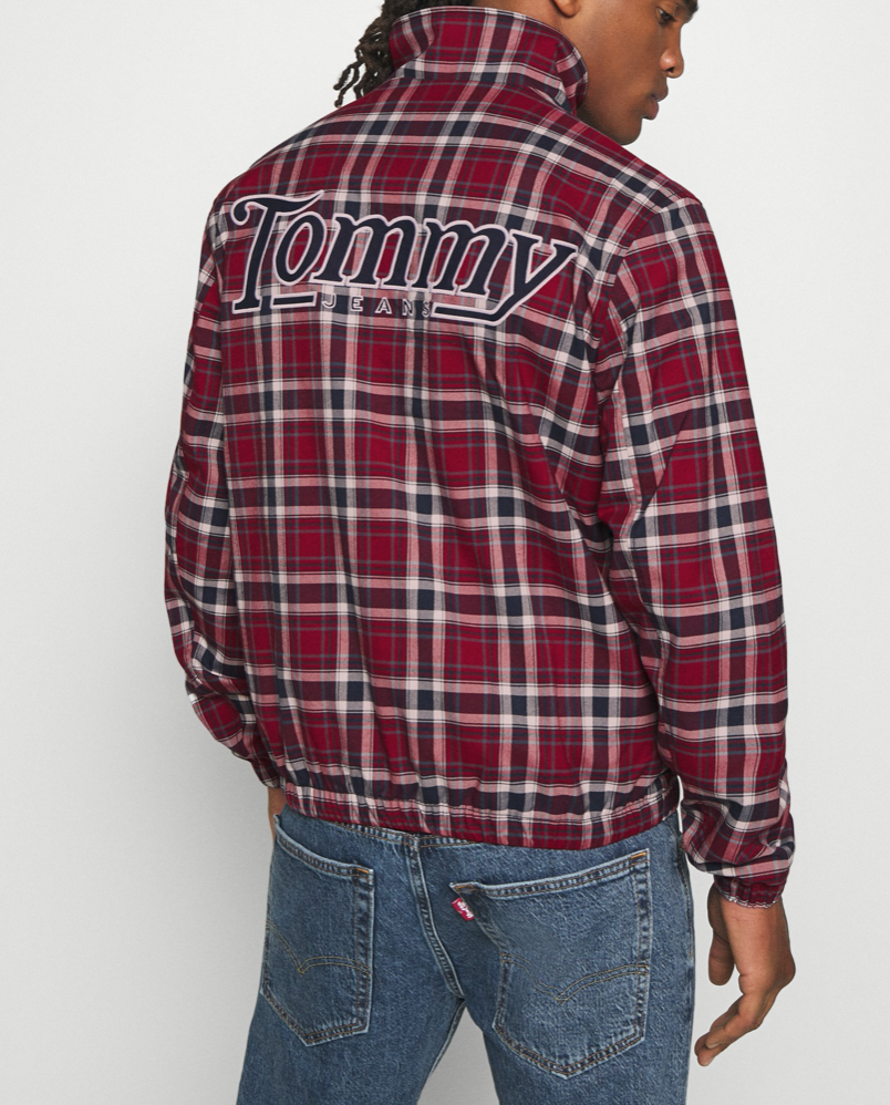 TOMMY JEANS Blouson Plaid Track Jacket Red Size M Men's Bomber RRP €139.99
