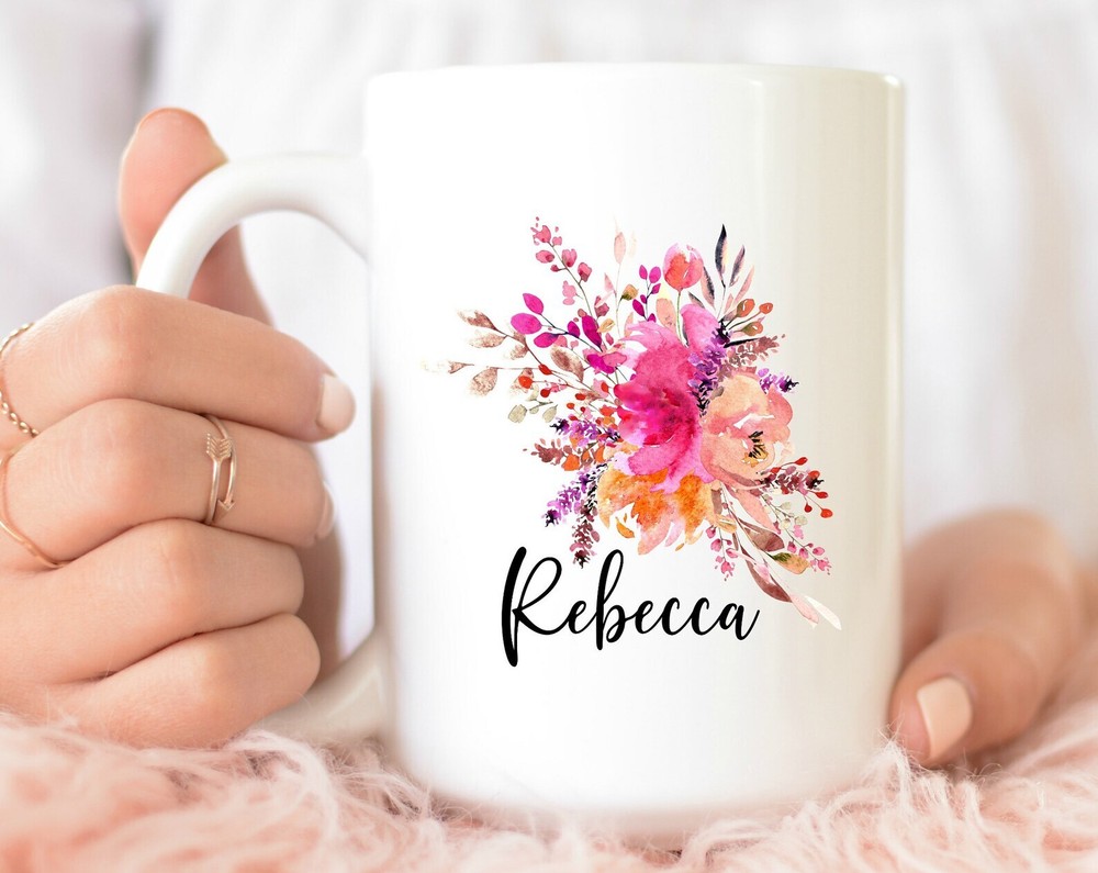 Personalized Coffee Mug Personalized Name Coffee Cup Lovely Floral Bouquet With