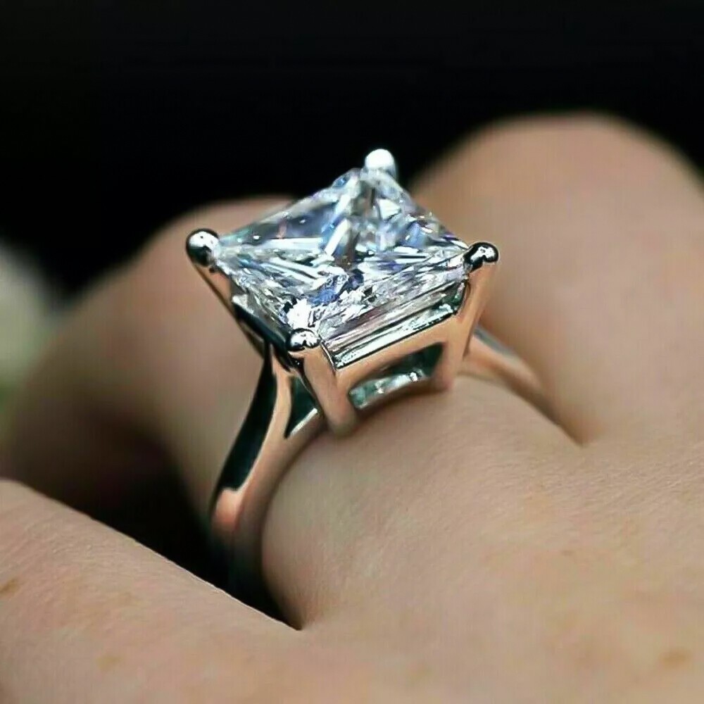 Certified 4.15 Ct Princess Cut White Solitaire Diamond 925 Sterling Silver Ring