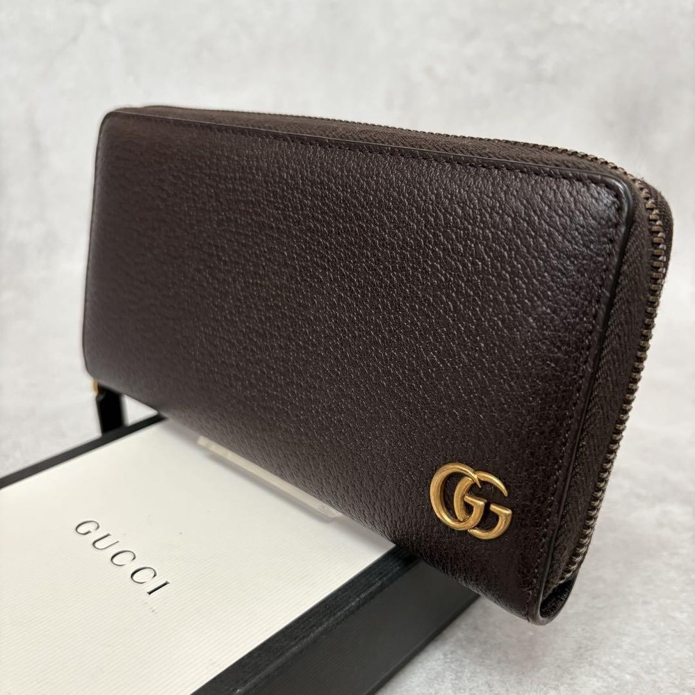 Gucci Marmont Dark Brown Leather Unisex Wallet Coin Card Holder