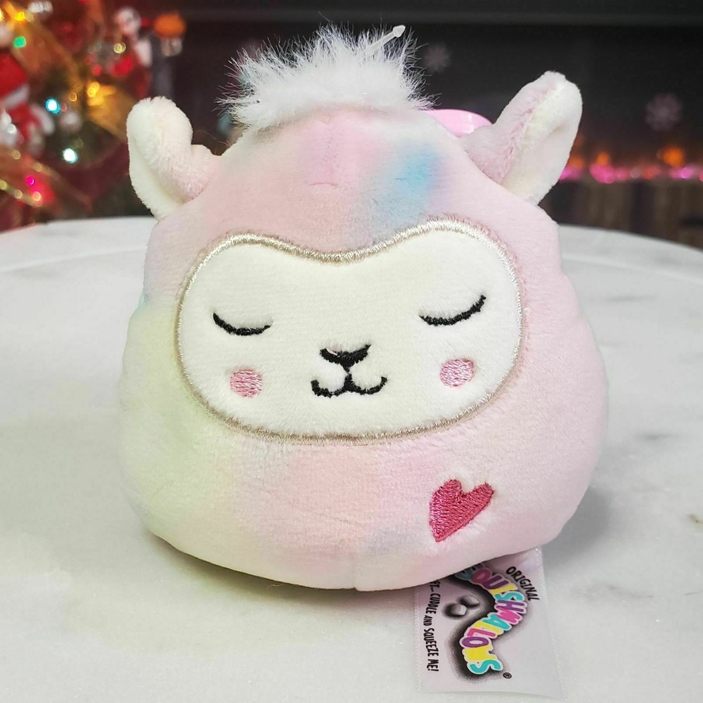 3.5 Inch Squishmallow Leslie Rainbow Llama Valentine Plush Clip Keychain
