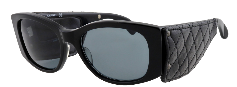 Vintage CHANEL 1988 Matelasse Quilted Leather Shield Sunglasses France Old Stock