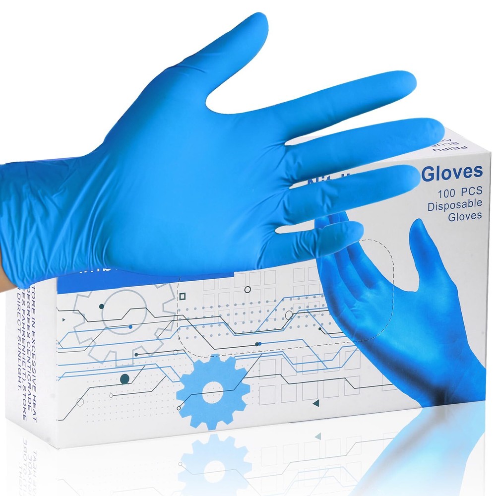 Nitrile Gloves Disposable Gloves (X-Large, 1 Count (Pack of 100)),4 Mil, Powd...