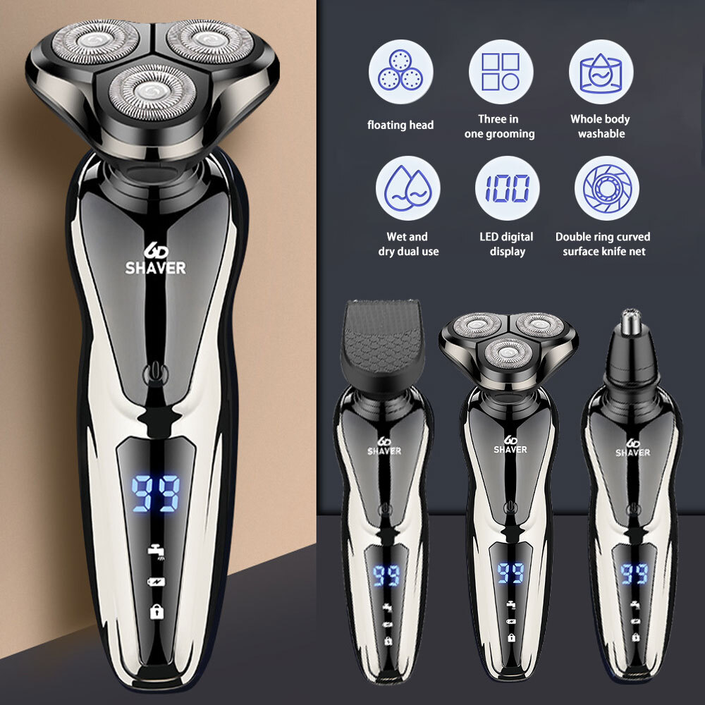 Men Wet/Dry Electric Shaver Trimmer Rotary Razor Beard Shaving USB Rechargeable