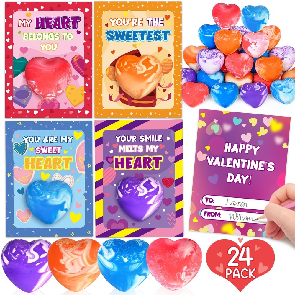 24 Pack Valentine's Day Heart Erasers for Kids - Fun Classroom Gifts & Party Favors  