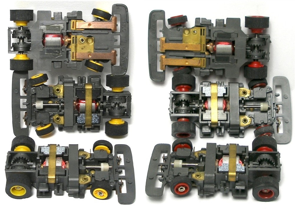 6pc 1991 TYCO TCR Slot less Car Wide Chassis RED & YELLOW WHEELS Unused Nice! A+