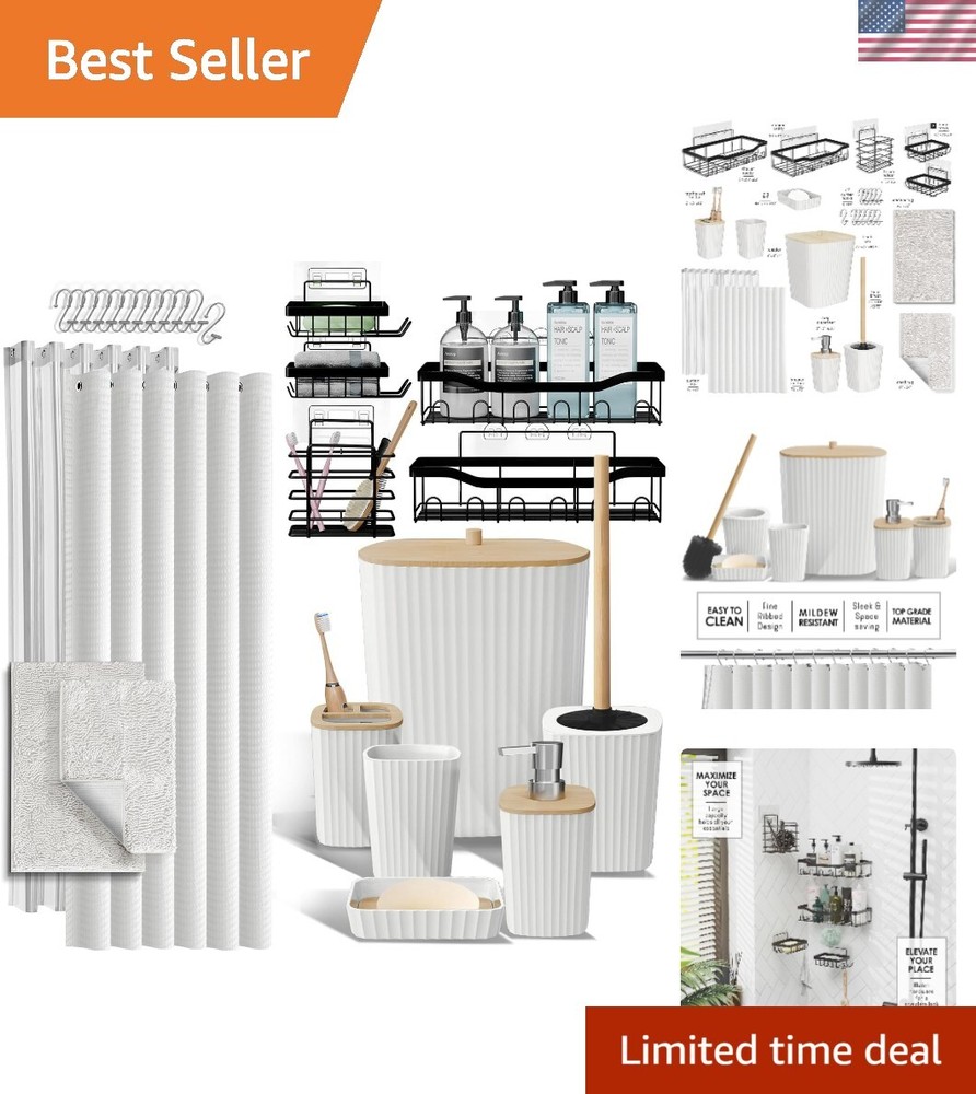 27-Piece Bathroom Accessories Set with Shower Caddy and Soft Bath Rugs