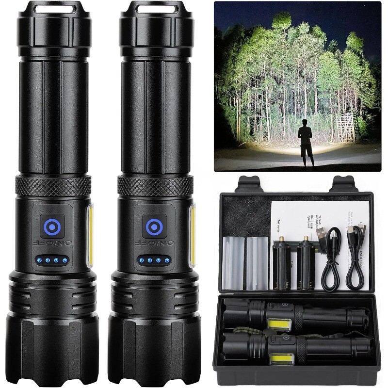 Rechargeable 900000 Lumens Super Bright Flashlight 2 Pack New