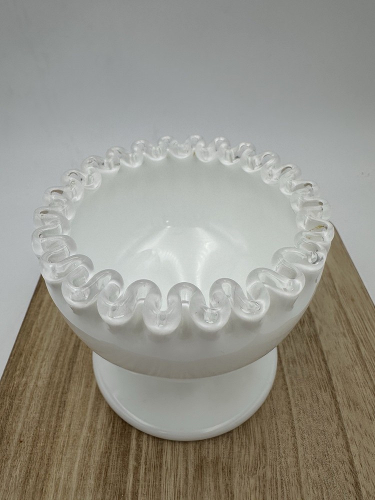 Vintage Fenton Silvercrest Crimped Edge Glass Compote Candy Dish