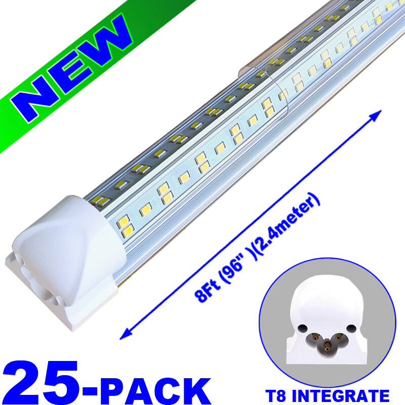 25/Pack 8Ft LED Tube Light Bulb 144W LED Shop Light Fixture 6500K Daylight Light