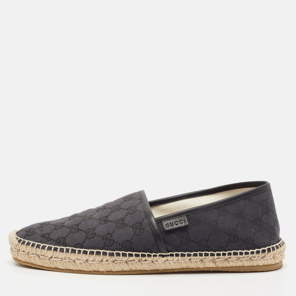 Gucci GG Canvas and Leather Espadrille Flats in Black Blue Size 44.5