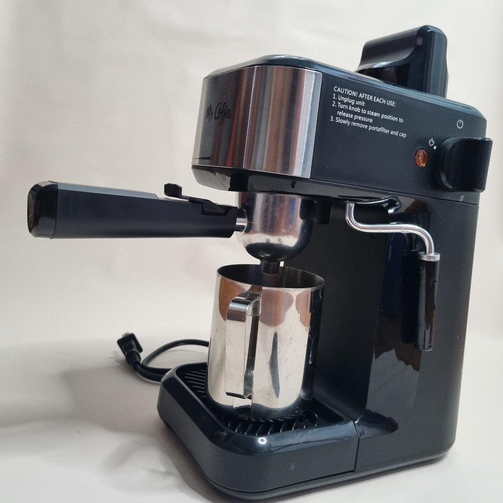 Mr Coffee Black Stainless Steel Espresso Machine with Milk Frother
