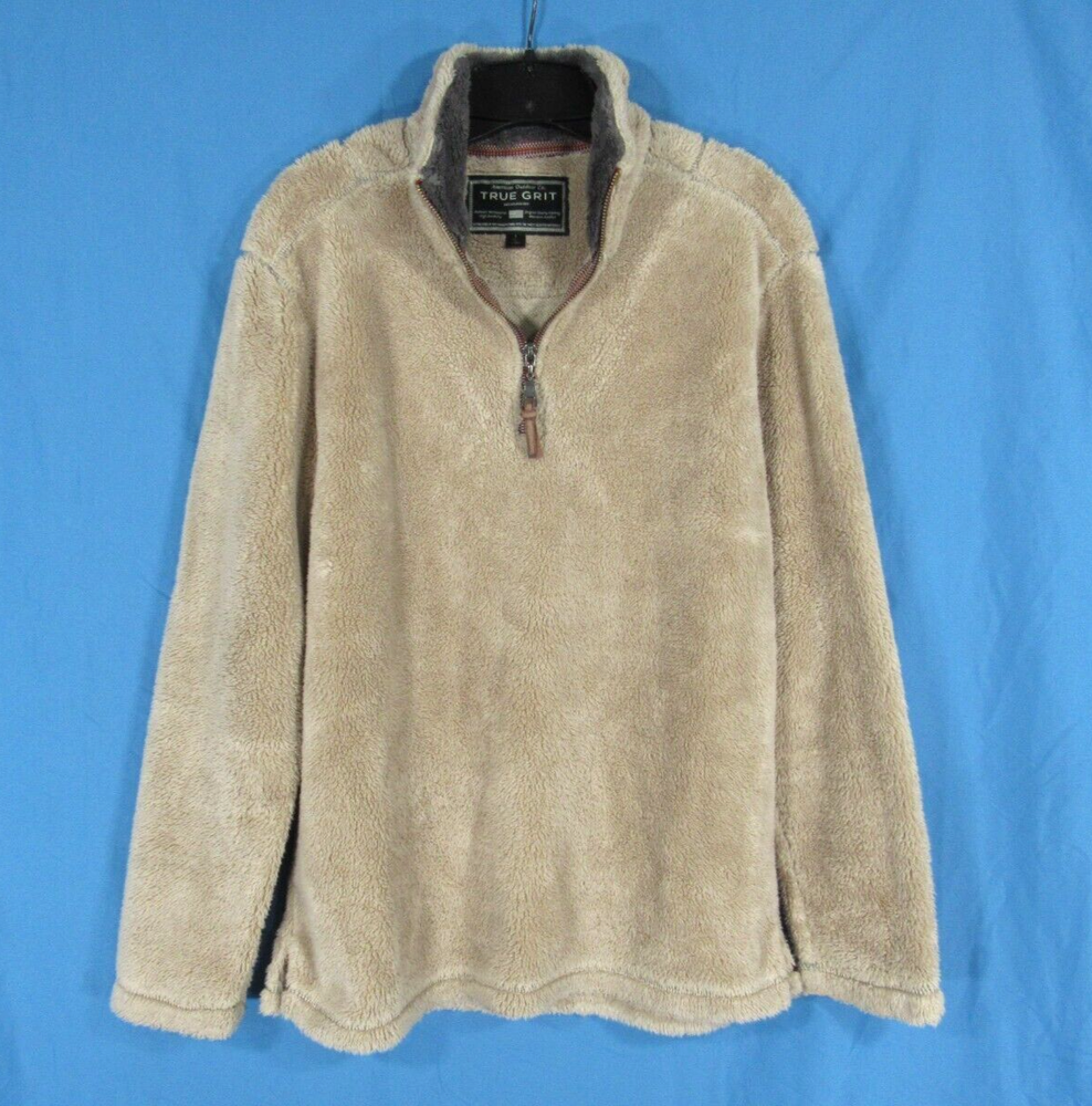 TRUE GRIT Women's BEIGE Fuzzy Fleece 1/4 ZIP Long Sleeve COZY Pullover Top Sz S