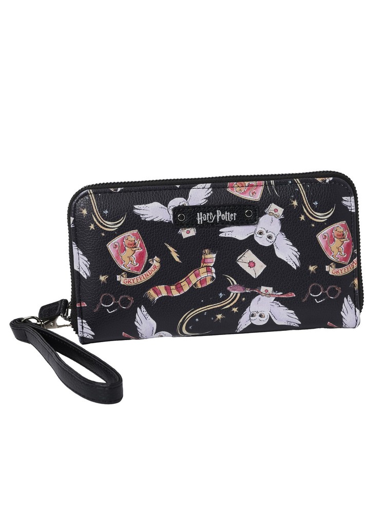 Women's Harry Potter Icons Black Zip Around Wallet All-Over Print Wristlet