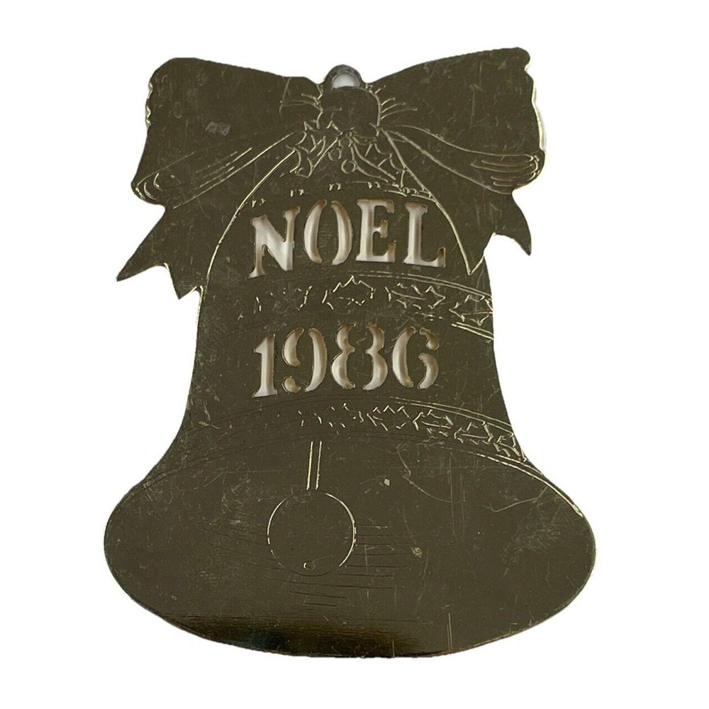 Noel 1986 Etched Brass Christmas Bell Ornament