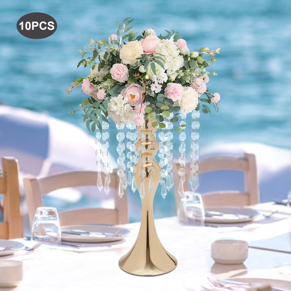10pcs Crystal Flower Vases Gold Flower Stand for Wedding Table Centerpieces