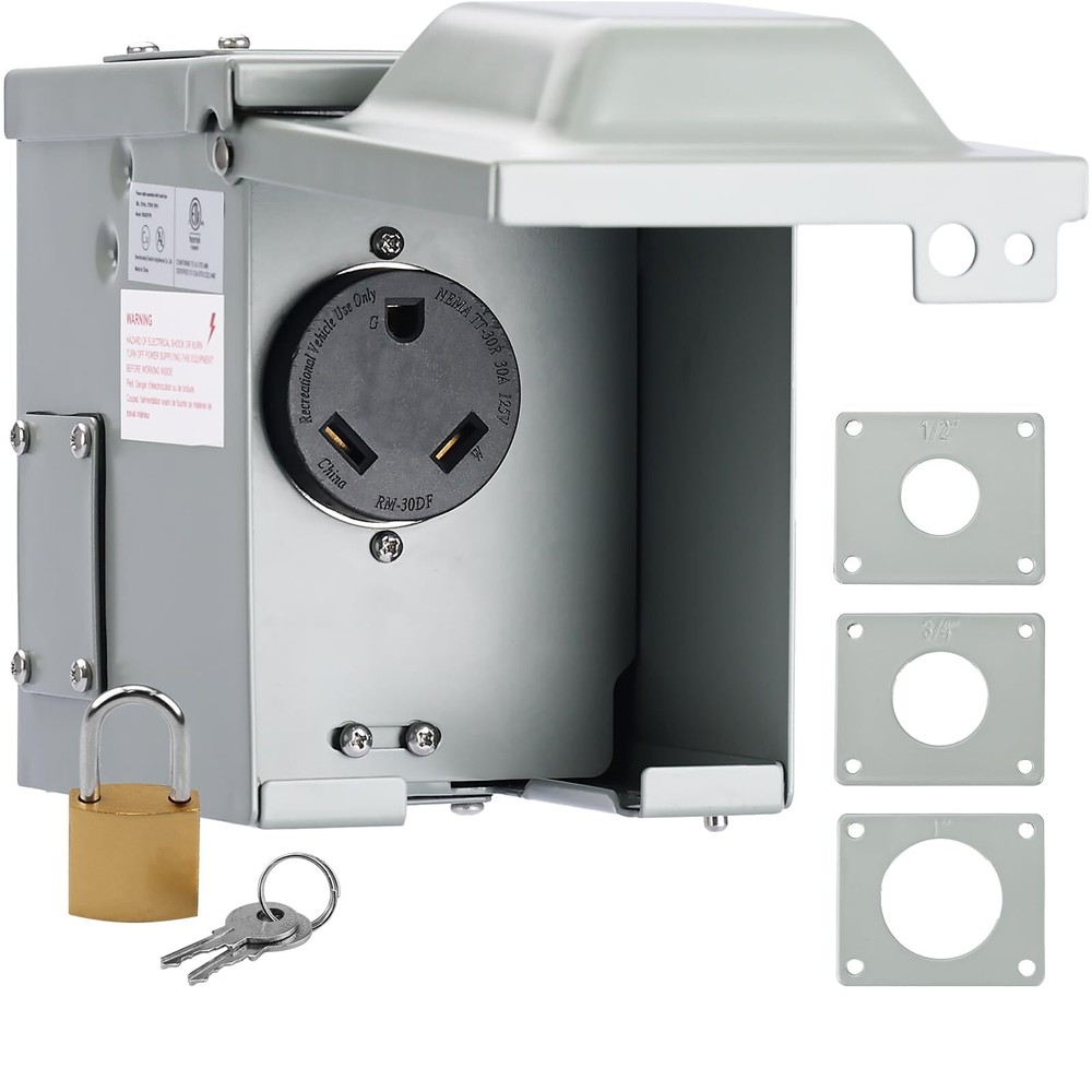 30 Amp RV Power Outlet Box Waterproof Lockable Panel ETL Listed