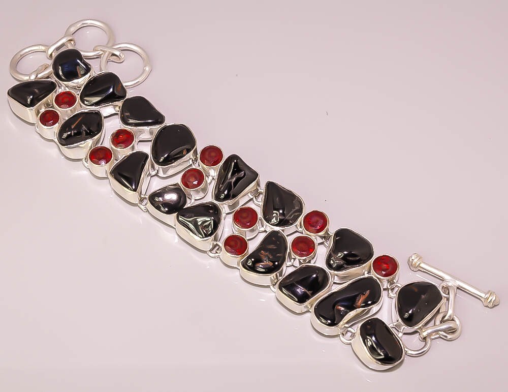 Natural Mozambique Garnet Handmade Jewelry 925 Sterling Silver Plated Bracelet