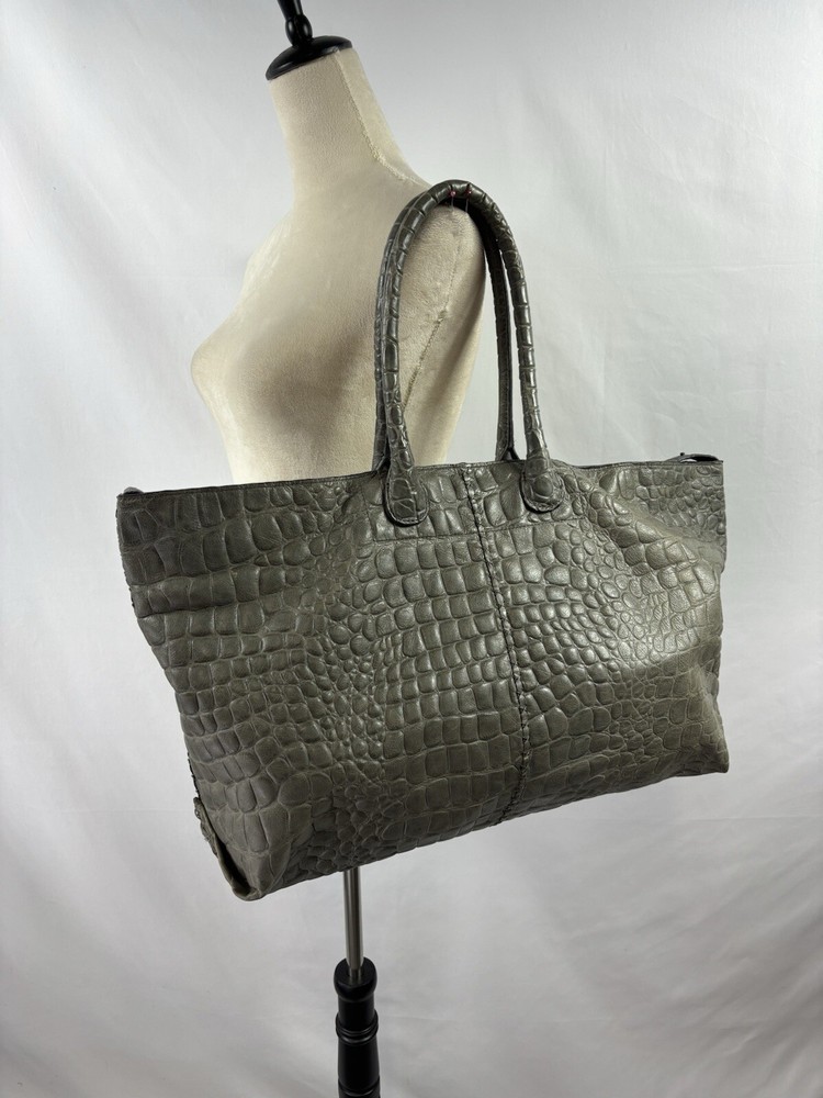 Liebeskind Berlin Thea Croco Tote Bag Grey Croc Embossed Leather Large