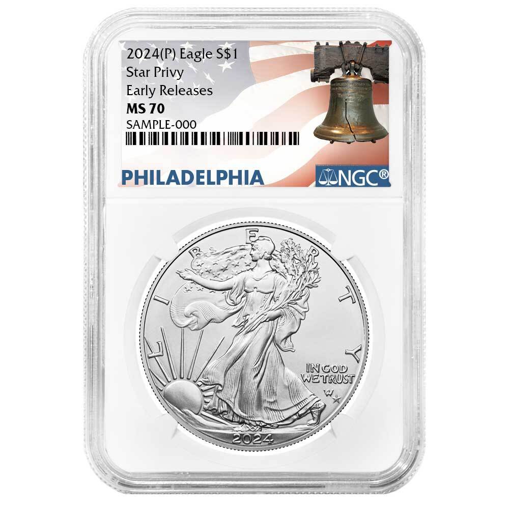 Presale - 2024 (P) $1 American Silver Eagle Star Privy NGC MS70 ER Liberty Be...-image