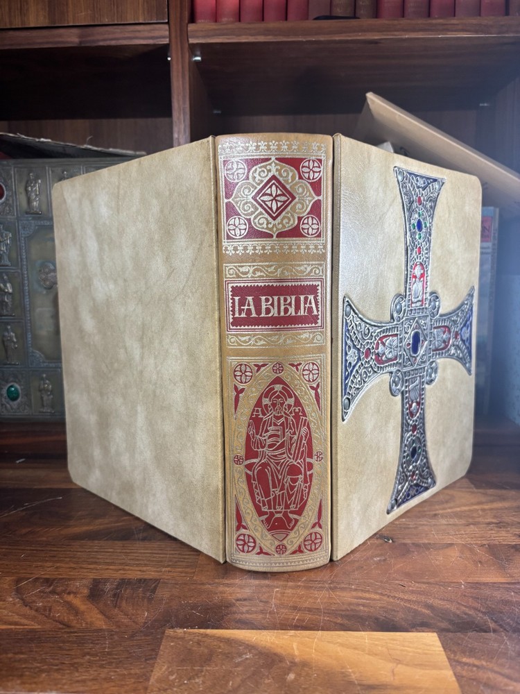 Silver/Gemstone Adorned Cross Bible With Illustrations By Teodoro Delgado