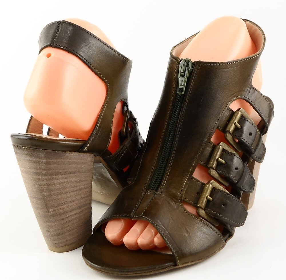 Albea Green Distressed Leather Heel Sandals Size 9.5 Boutique $150