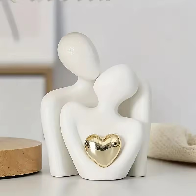 Abstract Couple Statue – Nordic Ceramic Art for Home Decor – Modern Sculpture