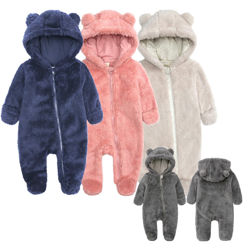 Newborn Baby Boy Girl Ear Hooded Romper Jumpsuit Bodysuit Outfit Winter Clothes