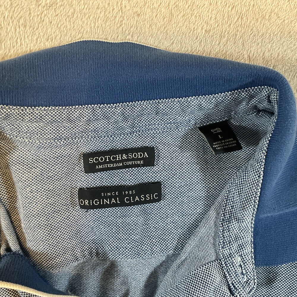 Scotch And Soda Blue Original Classic Short Sleeve Polo Shirt Mens Size Large L