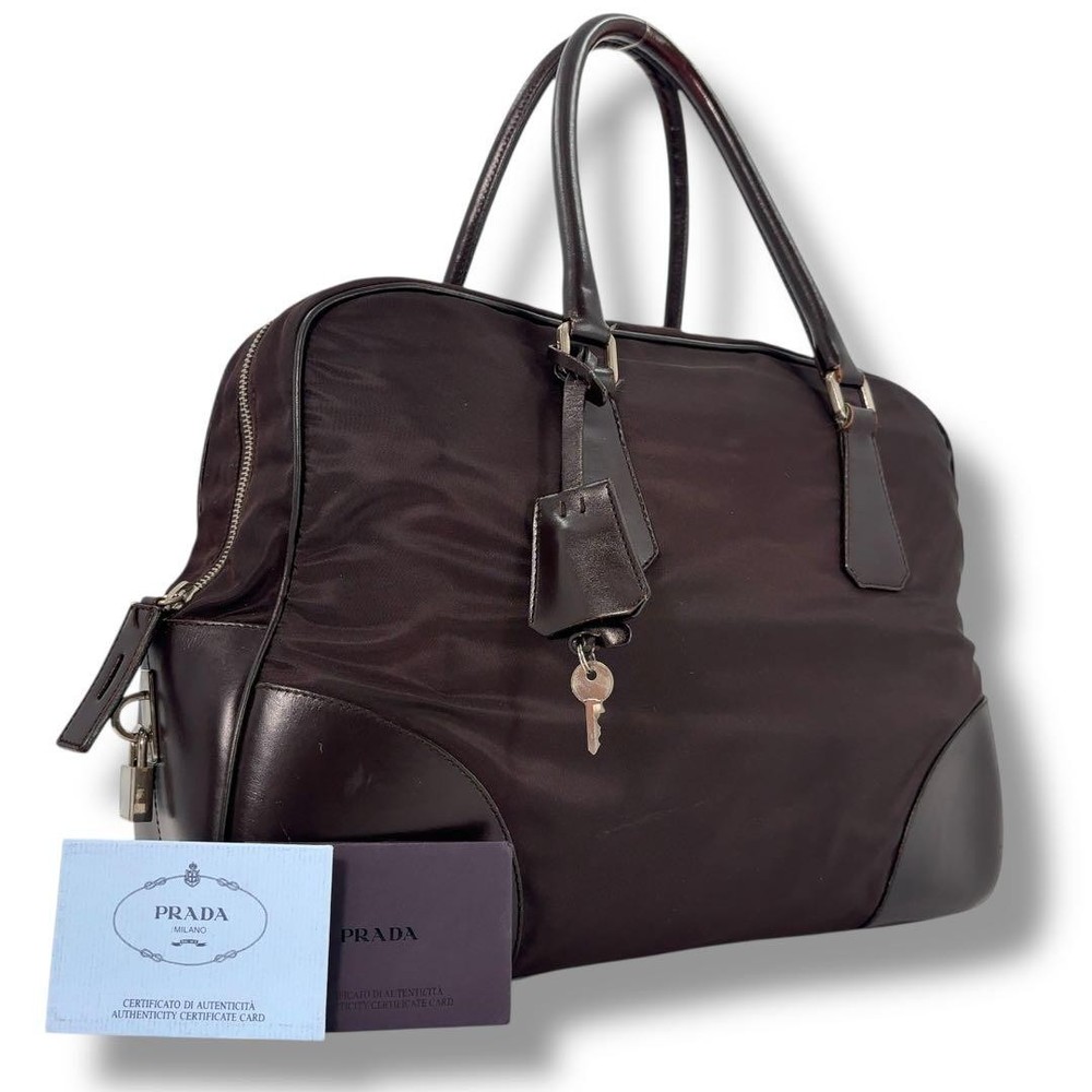 Prada Boston Tote Bag with Triangle Logo in Nero Black