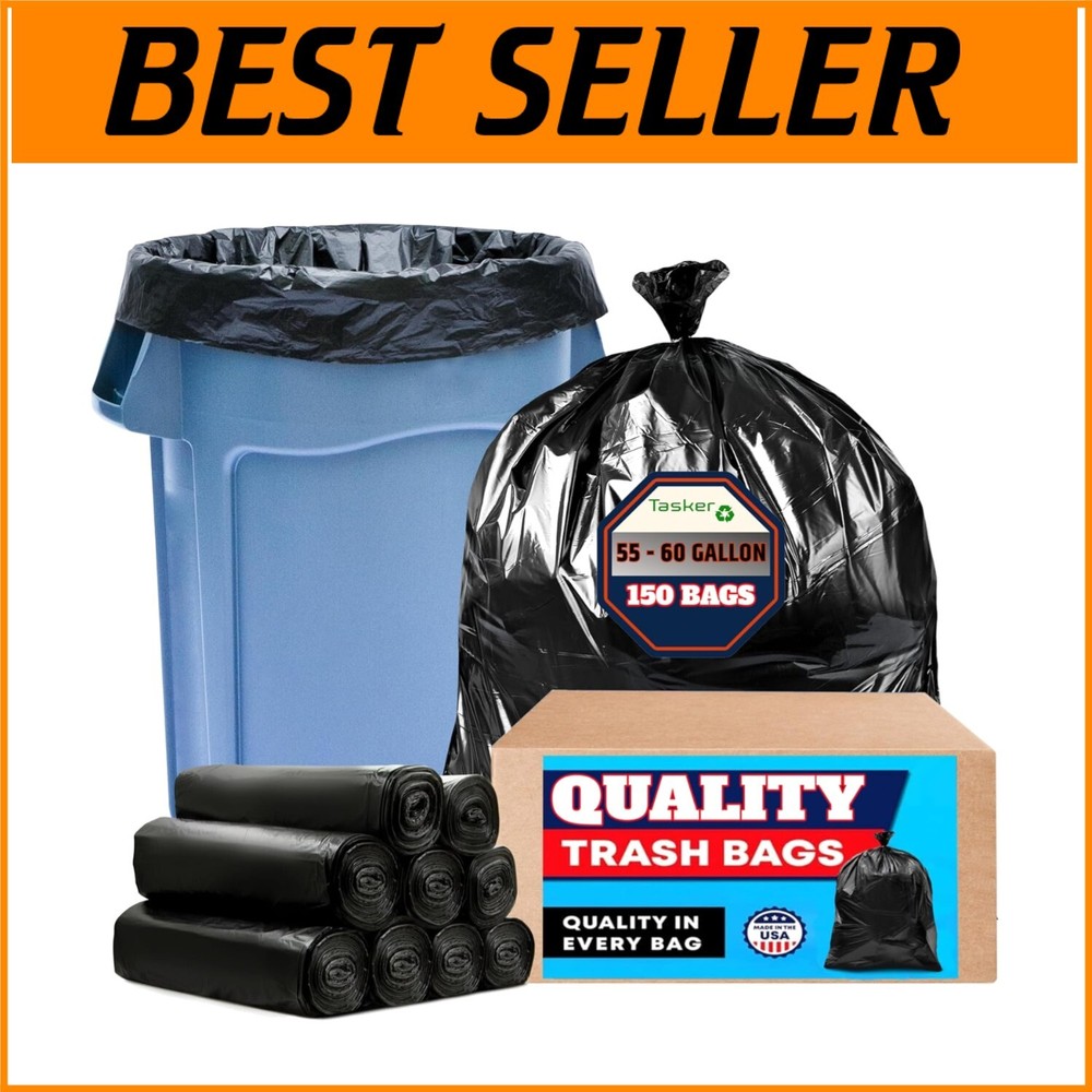 150 Count Heavy-Duty Trash Bags - 55-60 Gallon Liners for Recycling & Lawn Care