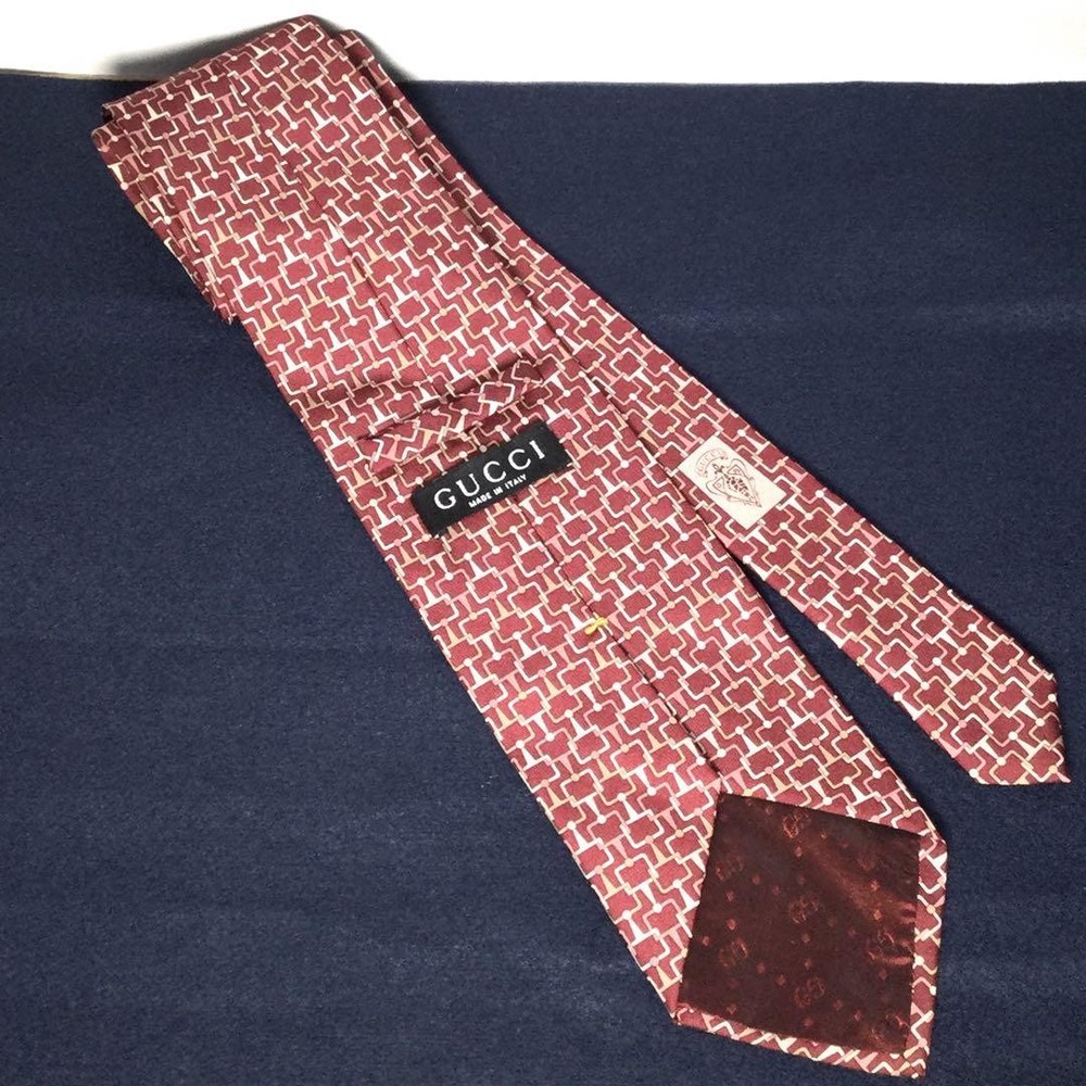 Gucci Classic Brown Belt Pattern Necktie Pre-Owned