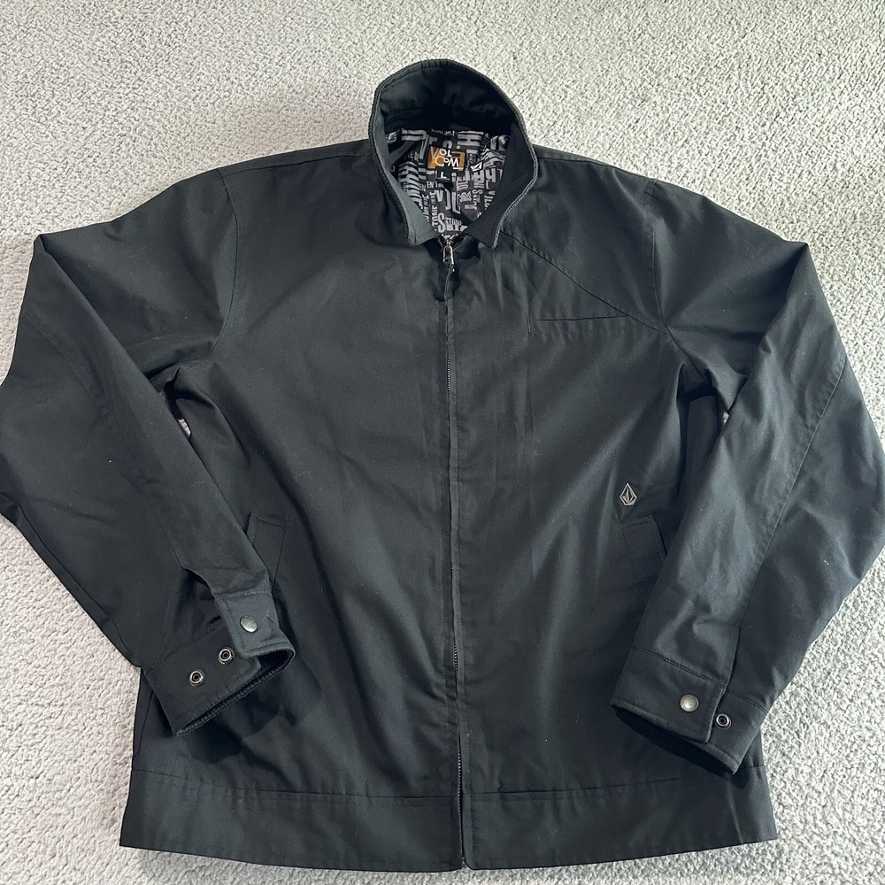 Vintage Volcom Mens Size L Spell Out Faded Lined Full Zip Bomber Jacket Black