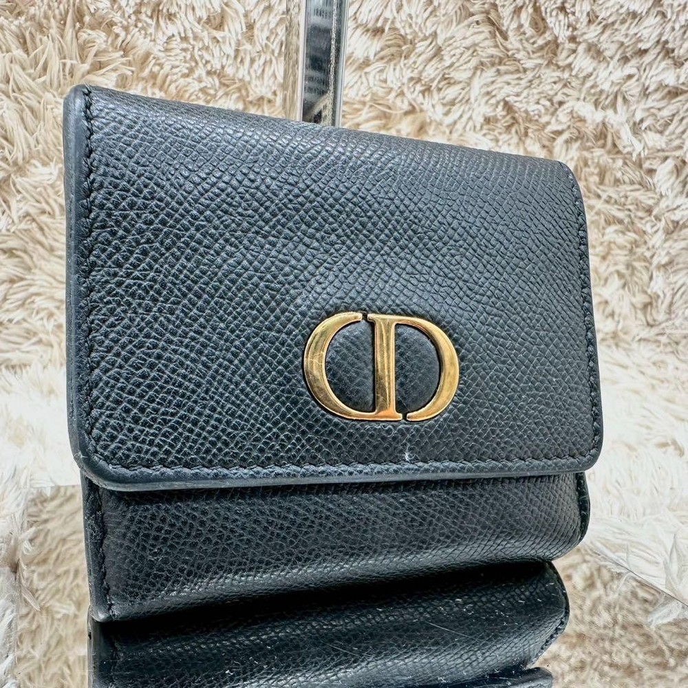 Christian Dior Black Leather Cd Logo Trifold Wallet