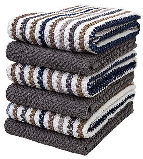 Premium Grey Striped Kitchen Towel Set - 6 Pack (16x26 Inches)