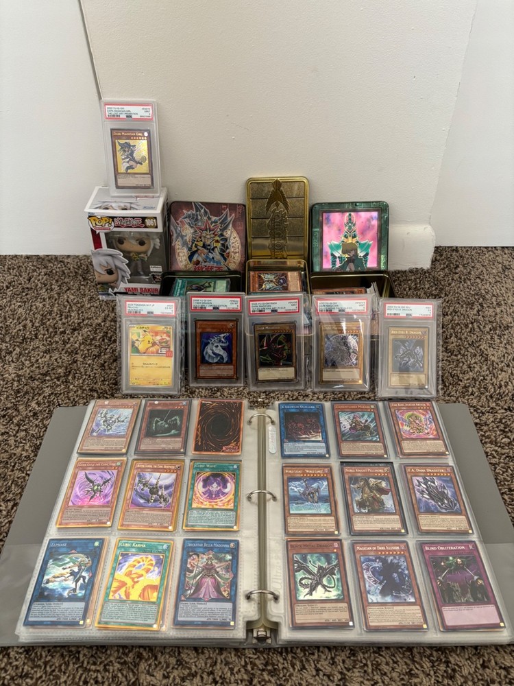 Yugioh & Pokemon Cards Personal Collection in Binder + 3 Tins + PSA Lot