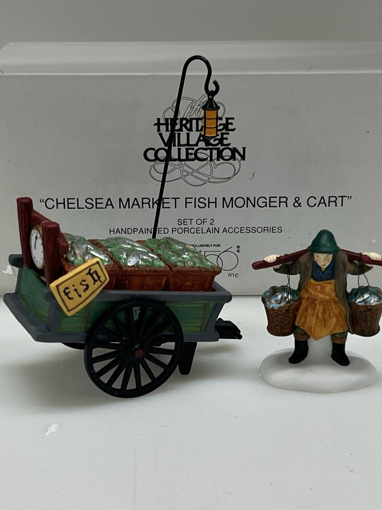 Dept 56 Heritage Village Collection Chelsea Market Fish Monger & Cart Set Of Two