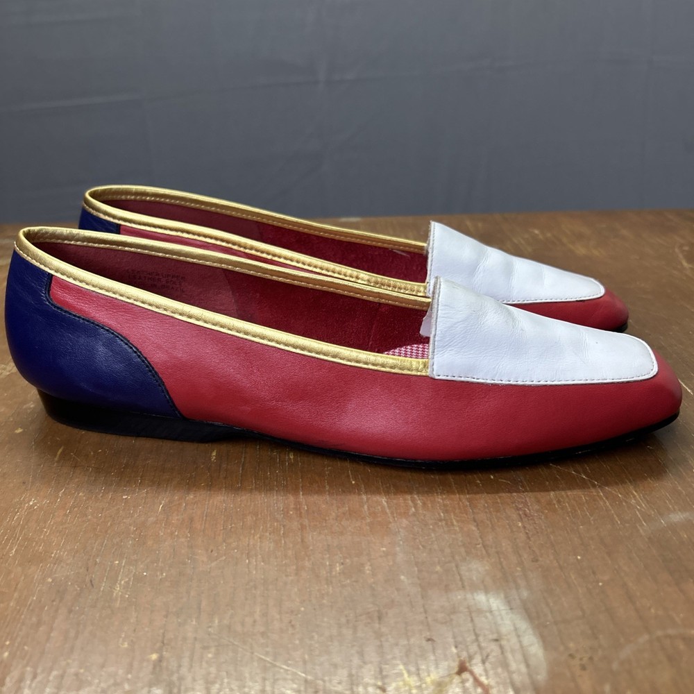 Enzo Angiolini Loafers Women 9N Red White Blue Gold Colorblock Leather Flats